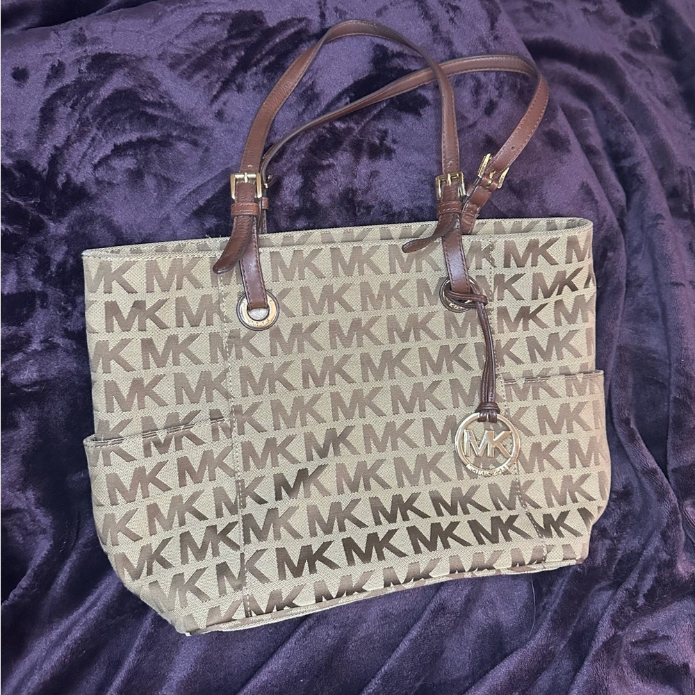Michael Kors Brown Jet Set Monogram Tote Bag